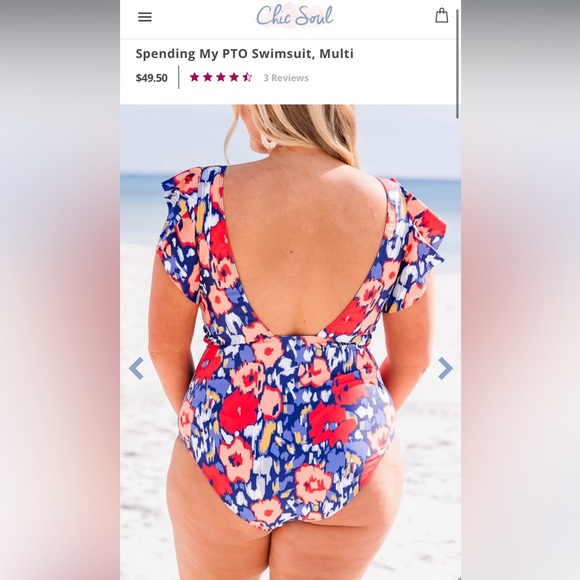 Chic Soul Vibrant Floral One Piece - Red and Navy - Picture 6 of 6